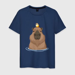 Мужская футболка хлопок Капибару с птичкой