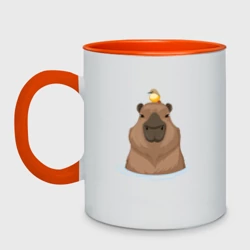 Кружка двухцветная Капибару с птичкой