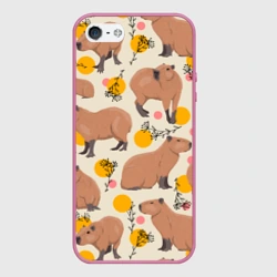 Чехол для iPhone 5/5S матовый Милая капибару паттерн