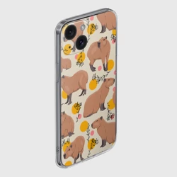 Чехол для iPhone 15 силиконовый с защитой камеры Милая капибару паттерн - фото 2