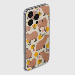 Чехол для iPhone 16 Pro силиконовый с защитой камеры Милая капибару паттерн - фото 2