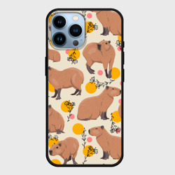 Чехол для iPhone 14 Pro Max Милая капибару паттерн