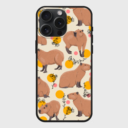 Чехол силиконовый для Apple iPhone 15 Pro Мax матовый Милая капибару паттерн