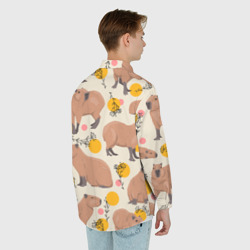 Рубашка с принтом Милая капибару паттерн для любого человека, вид сзади №2. Цвет основы: белый