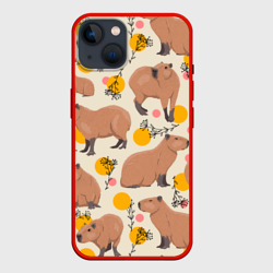 Чехол для iPhone 14 Милая капибару паттерн