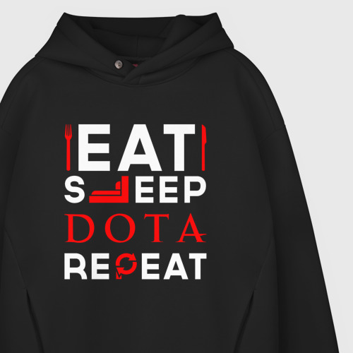 Мужское худи Oversize хлопок Надпись eat sleep Dota repeat, цвет черный - фото 4