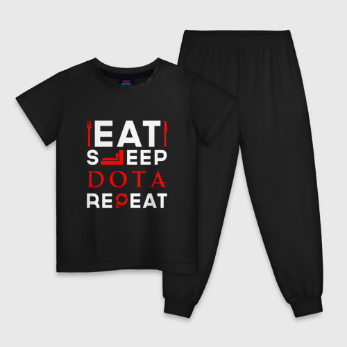 Детская пижама хлопок Надпись eat sleep Dota repeat, цвет черный