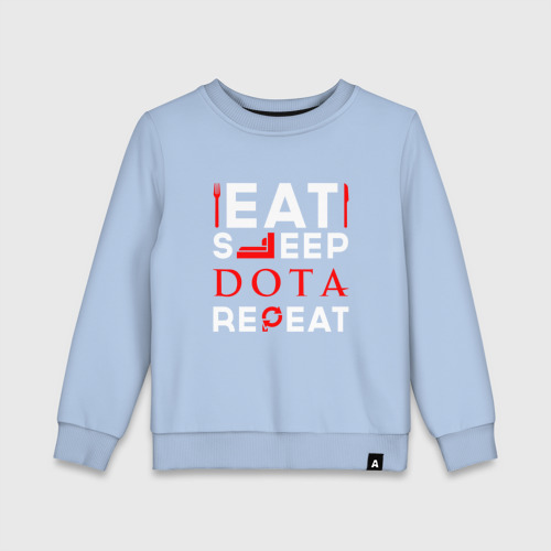 Детский свитшот хлопок Надпись eat sleep Dota repeat, цвет мягкое небо