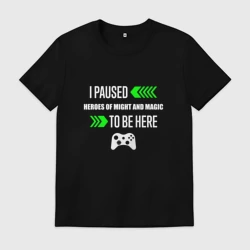 Мужская футболка хлопок I paused Heroes of Might and Magic to be here с зелеными стрелками