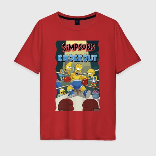Мужская футболка хлопок Oversize с принтом Гомер Симпсон на боксёрском ринге, вид спереди #2