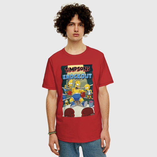 Мужская футболка хлопок Oversize с принтом Гомер Симпсон на боксёрском ринге, фото на моделе #1