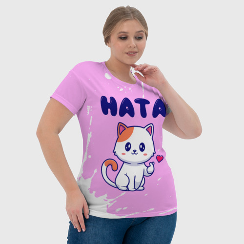 Женская футболка 3D Ната кошечка с сердечком, цвет 3D печать - фото 6