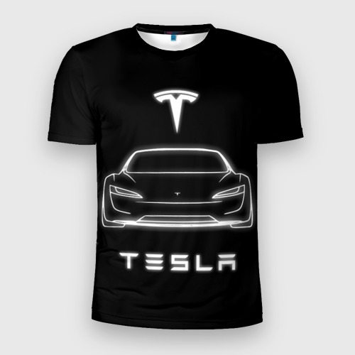 Мужская футболка 3D Slim с принтом Tesla white light, вид спереди #2