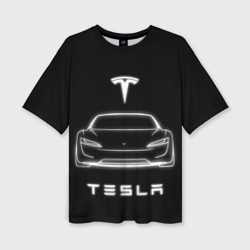 Женская футболка oversize 3D Tesla white light