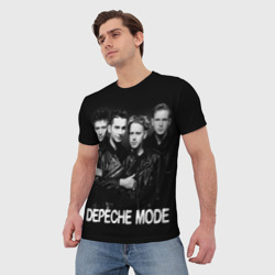 Футболка с принтом Depeche Mode - black & white portrait для мужчины, вид на модели спереди №2. Цвет основы: белый
