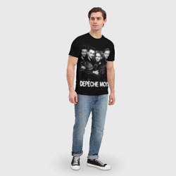 Футболка с принтом Depeche Mode - black & white portrait для мужчины, вид на модели спереди №3. Цвет основы: белый