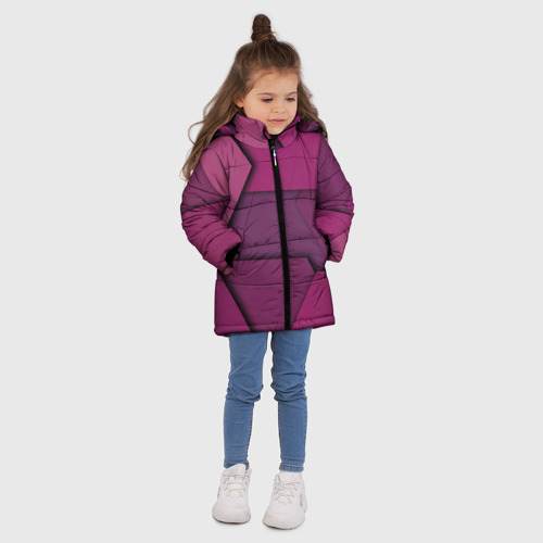 Зимняя куртка для девочек 3D Геометрические фигуры в движении, цвет черный - фото 5