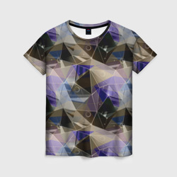 Женская футболка 3D Полигональный абстрактный: бежевый, коричневый, сиреневый