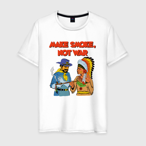 Мужская футболка из хлопка с принтом Трубка мира индейца, вид спереди №1