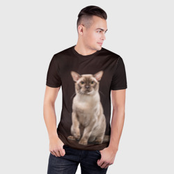 Мужская футболка 3D Slim Лиловая бурманская кошка - фото 2