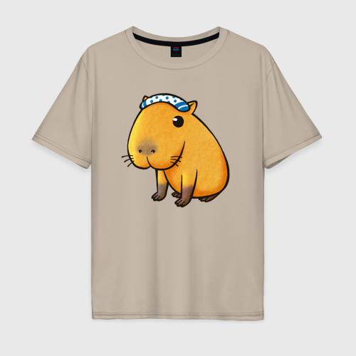 Мужская футболка хлопок Oversize Домашняя капибара, цвет миндальный
