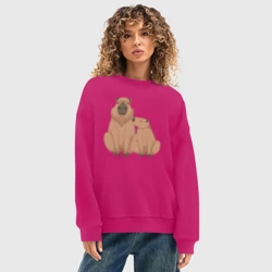 Женский свитшот oversize без начеса хлопок Семья капибар сидит - фото 2