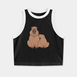 Женская укороченная майка-топ хлопок Семья капибар сидит