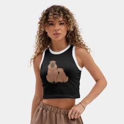 Женская укороченная майка-топ хлопок Семья капибар сидит - фото 2