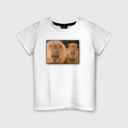 Детская футболка хлопок Два друга-капибары на портрете