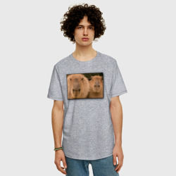 Мужская футболка хлопок Oversize Два друга-капибары на портрете - фото 2