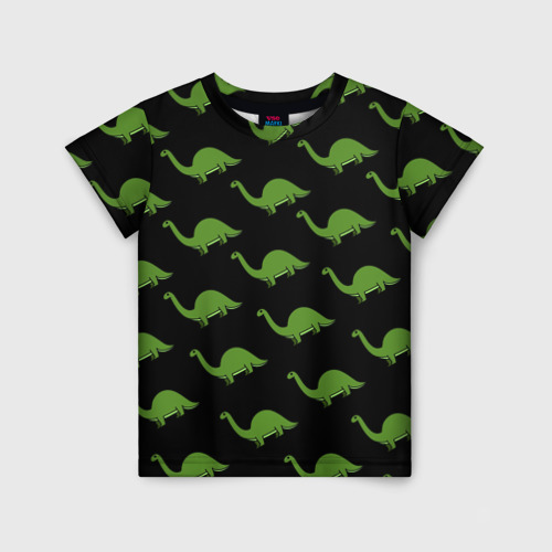 Детская футболка 3D с принтом Динозавр диплодок, вид спереди #2