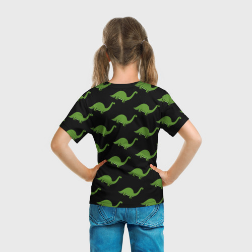 Детская футболка 3D с принтом Динозавр диплодок, вид сзади #2