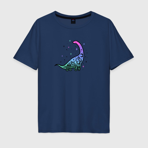 Мужская футболка хлопок Oversize Травоядный динозавр диплодок, цвет темно-синий