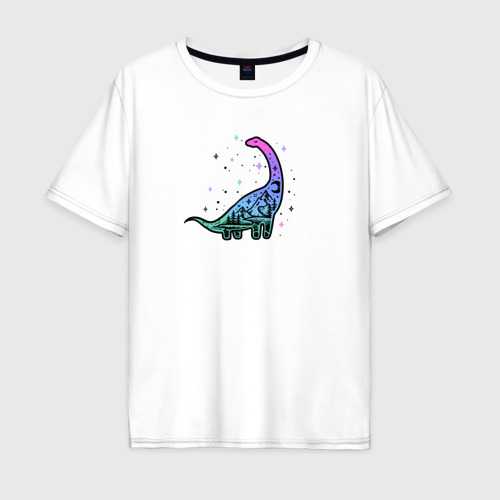 Мужская футболка хлопок Oversize Травоядный динозавр диплодок, цвет белый