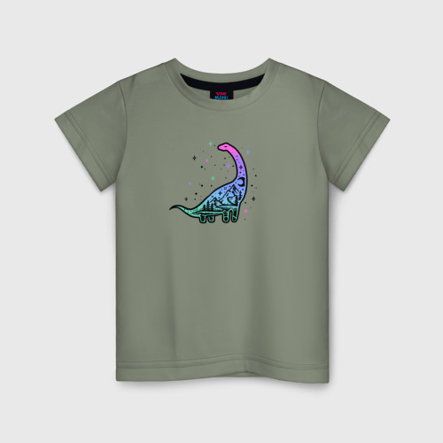 Детская футболка хлопок Травоядный динозавр диплодок, цвет авокадо
