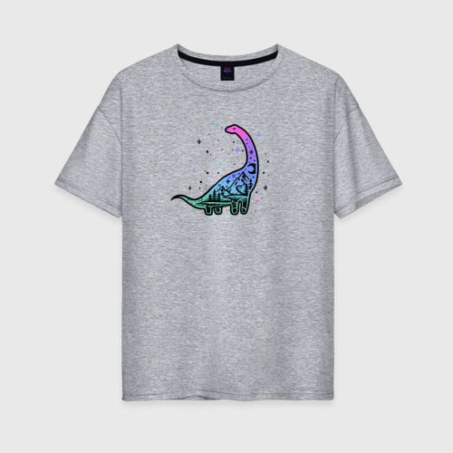 Женская футболка хлопок Oversize Травоядный динозавр диплодок, цвет меланж