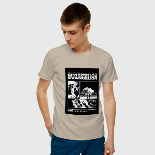 Мужская футболка хлопок Евангелион Рей коллаж, цвет миндальный - фото 3
