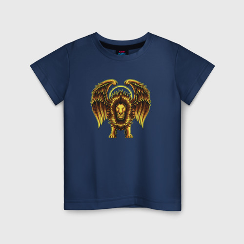 Детская футболка хлопок с принтом Лев с крыльями, вид спереди #2