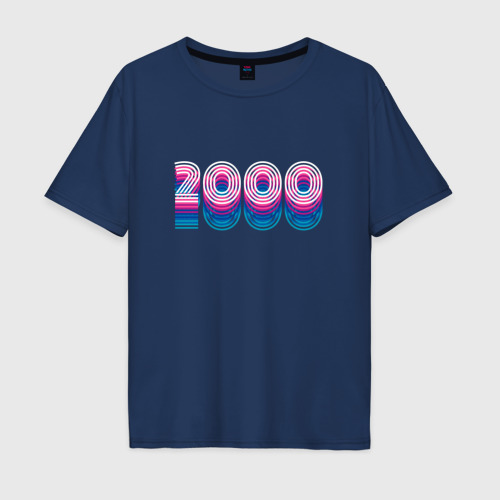 Мужская футболка хлопок Oversize 2000 год ретро неон, цвет темно-синий