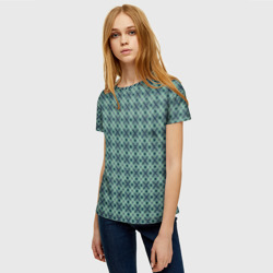 Женская футболка 3D Геометрический бирюзовый узор на синем фоне - фото 2