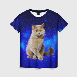 Женская футболка 3D Британский кот на фоне звёздного неба