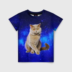 Детская футболка 3D Британский кот на фоне звёздного неба