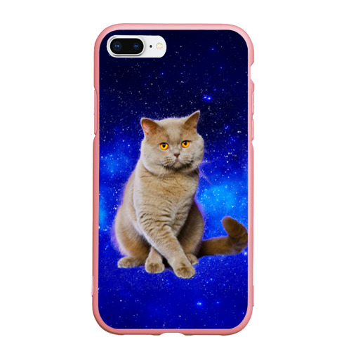 Чехол для iPhone 7Plus/8 Plus матовый с принтом Британский кот на фоне  звёздного неба, вид спереди #2