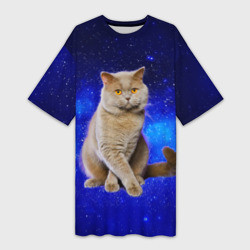 Платье-футболка 3D Британский кот на фоне звёздного неба