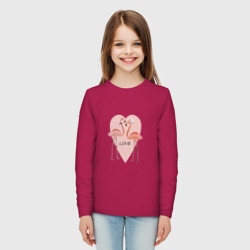 Детский лонгслив хлопок Розовые фламинго на фоне розового сердца - фото 2