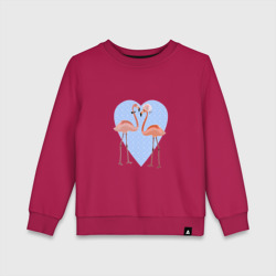 Детский свитшот хлопок Розовые фламинго на фоне голубого сердца в горошек