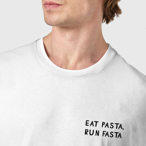 Мужская футболка хлопок Eat pasta, run fasta, цвет белый - фото 6