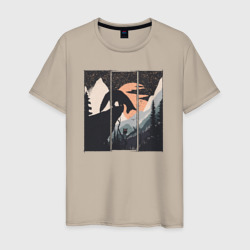 Мужская футболка хлопок Оранжевая луна и лисёнок