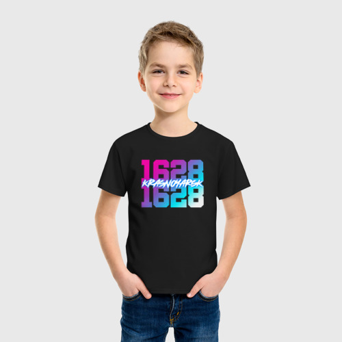 Детская футболка хлопок с принтом Красноярск Retrowave, фото на моделе #1
