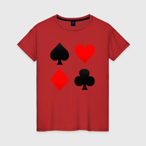 Женская футболка хлопок с принтом Четыре масти игральных карт, вид спереди #2